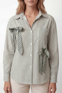 Scottie Satin Bow Striped Poplin Shirt