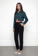 Metallic Button Cropped Pocket Hem Shirt
