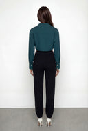 Metallic Button Cropped Pocket Hem Shirt
