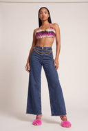 Faux Fur Crop Halter Top