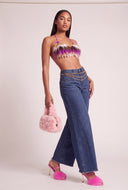 Faux Fur Crop Halter Top