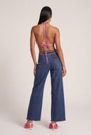 Faux Fur Crop Halter Top