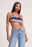 Faux Fur Crop Halter Top