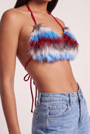 Faux Fur Crop Halter Top