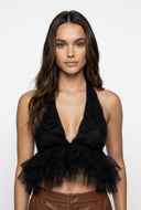 Robin Ruffled Tulle Halter Crop Top