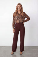 Leopard Chiffon Button Front Blouse
