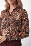 Leopard Chiffon Button Front Blouse