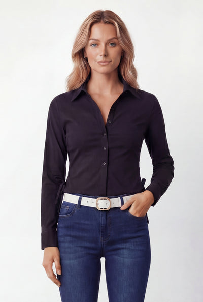 Drawstring Side Long Sleeve Shirt
