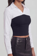 Layered Look Crepe Knit Crop Corset Shirt