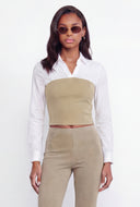 Layered Look Crepe Knit Crop Corset Shirt
