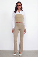 Layered Look Crepe Knit Crop Corset Shirt