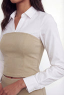 Layered Look Crepe Knit Crop Corset Shirt