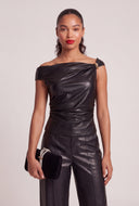 Vegan Leather One Shoulder Top