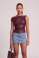 Vegan Leather One Shoulder Top