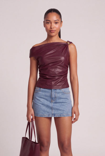 Vegan Leather One Shoulder Top