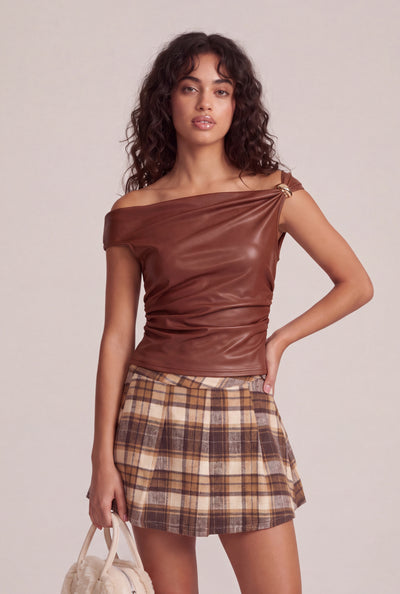Vegan Leather One Shoulder Top