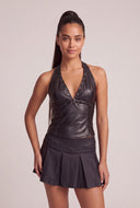 Vegan Leather Studded Halter Top