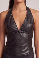 Vegan Leather Studded Halter Top