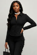 Melody Ruched Long Sleeve Button Front Shirt