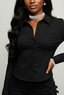 Melody Ruched Long Sleeve Button Front Shirt