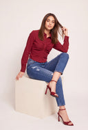 Ruched Button Front Top
