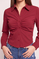 Ruched Button Front Top