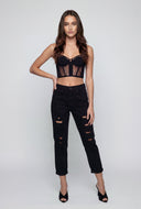 Lace Insert Cropped Bustier Top