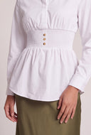Smocked Long Sleeve Peplum Top