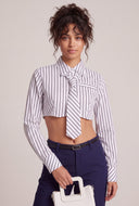 Striped Neck Tie Crop Shirt