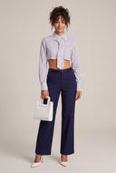 Striped Neck Tie Crop Shirt