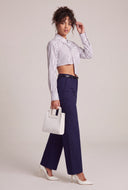 Striped Neck Tie Crop Shirt