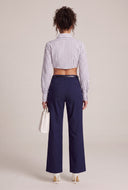 Striped Neck Tie Crop Shirt