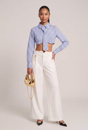 Striped Neck Tie Crop Shirt