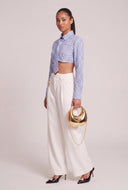 Striped Neck Tie Crop Shirt