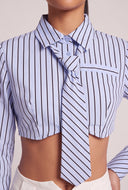Striped Neck Tie Crop Shirt
