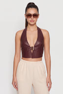 Vegan Leather Buckle Halter Top