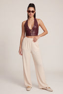 Vegan Leather Buckle Halter Top