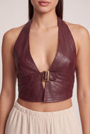 Vegan Leather Buckle Halter Top