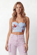 Luciana Foil Floral Mesh Bustier Corset Top