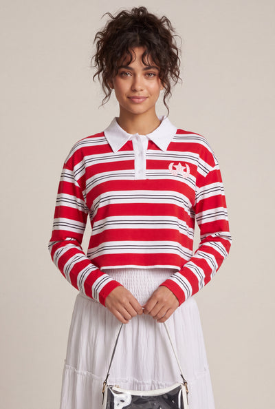 Striped Graphic Polo Top