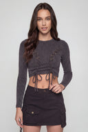 Grommet Detail Drawstring Front Crop Top