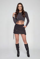 Grommet Detail Drawstring Front Crop Top