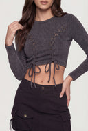 Grommet Detail Drawstring Front Crop Top