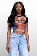 Sloan Mesh Graphic Print Crop Top