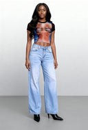 Sloan Mesh Graphic Print Crop Top