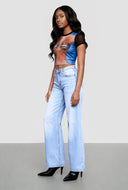 Sloan Mesh Graphic Print Crop Top
