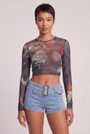 Mesh Long Sleeve Crop Top