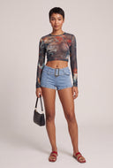 Mesh Long Sleeve Crop Top