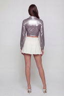 Plunge Twist Front Metallic Crop Top