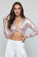 Plunge Twist Front Metallic Crop Top